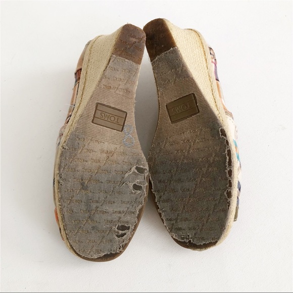 Toms Canvas Plaid Peep Toe Espadrille Wedge - Picture 7 of 8